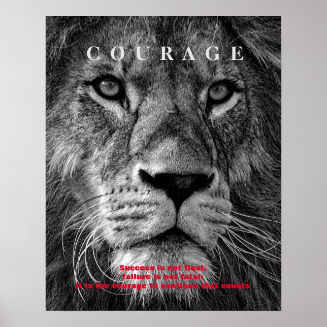 Lejont svartvitt Motivational Courty Poster (Framsidan)