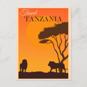 Lejont vykort för Afrikan vintage resor Tanzania