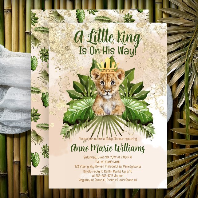 Lejonunge En liten kung är på väg Baby Shower Inbjudningar (Lion Cub A Little King Is On His Way Safari Jungle Baby Shower Invitation - Print | Digital Download)