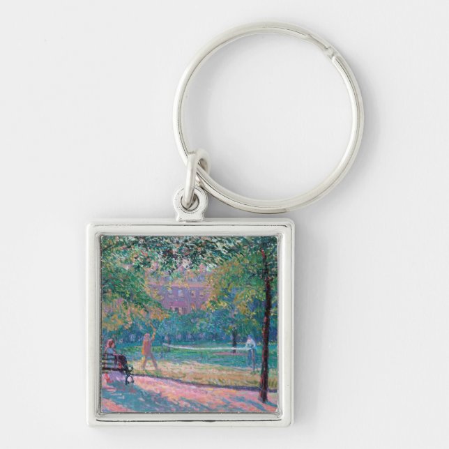 Lek av tennis fyrkantig silverfärgad nyckelring (Framsidan)