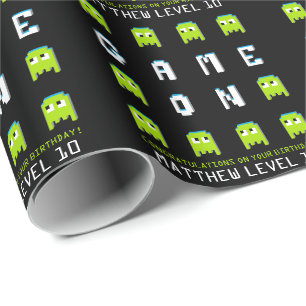 Lek på retro främmande gamerspersonligfödelseda presentpapper