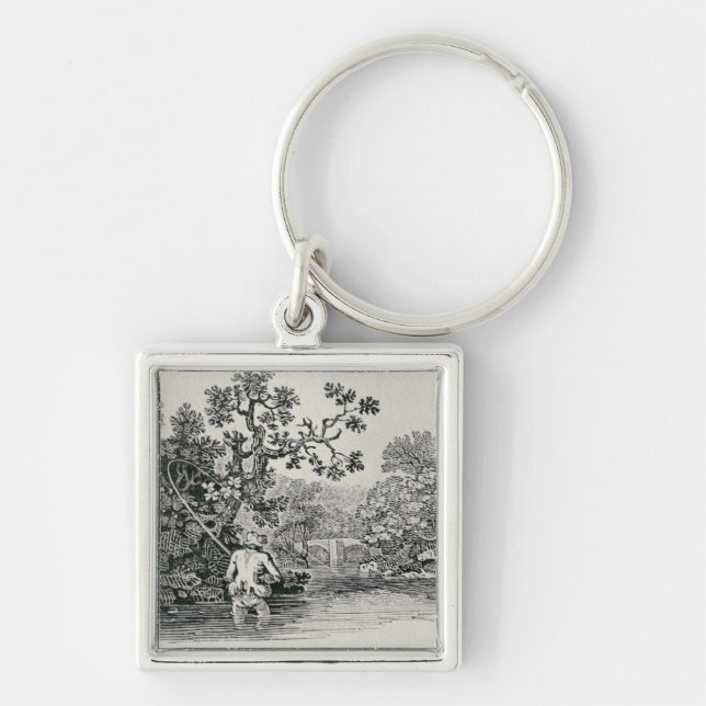 Leka en lax fyrkantig silverfärgad nyckelring (Framsidan)