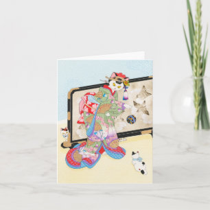 Leka med katter Ukiyoe Notecard Moussart Kort