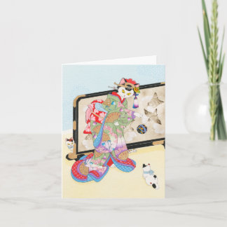 Leka med katter Ukiyoe Notecard Moussart Kort
