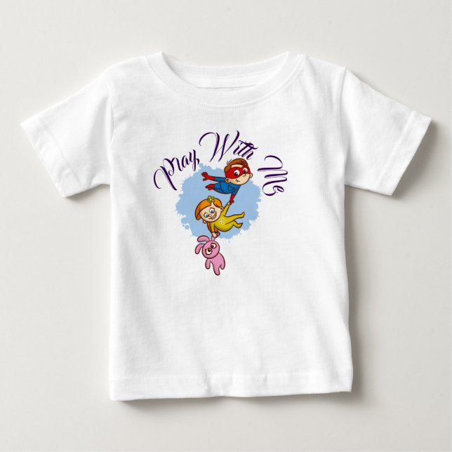 "Leka med mig" Barn T-Shirt med lekande barn  (Framsida)