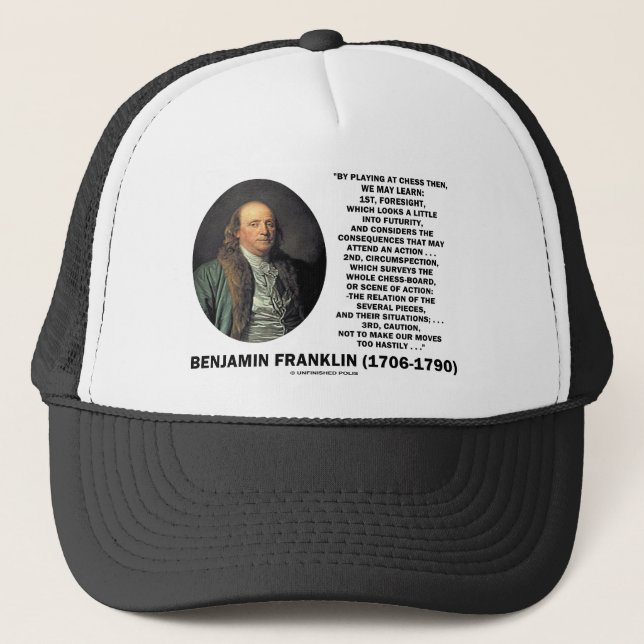 Leka schack varna det Benjamin Franklin citationst Truckerkeps (Framsida)