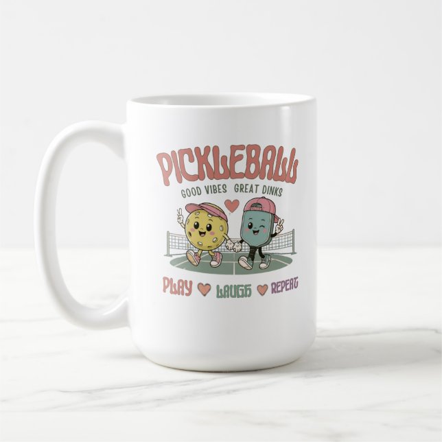 Leka Skratta Upprepa Pickleball-Mugg | Söt Kawaii  Kaffemugg (Vänster)