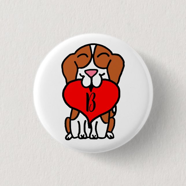 Lekande Beagle Heart Monogram Knapp (Framsida)
