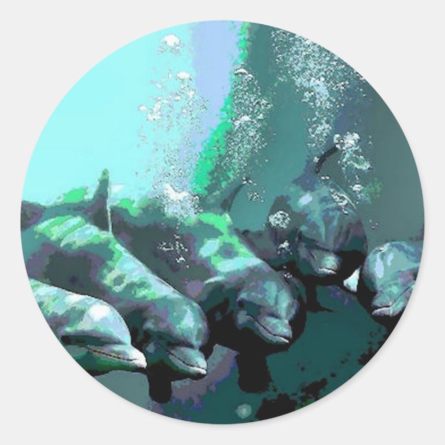 Lekande delfiner runt klistermärke (Framsida)