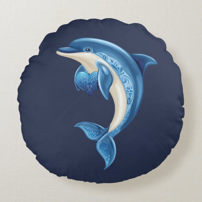 Lekande Dolphin Pillow Rund Kudde (Framsidan)