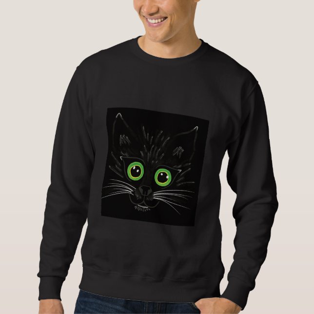 Lekande Grönt Eyed Cat Lång Ärmad Tröja (Framsida)