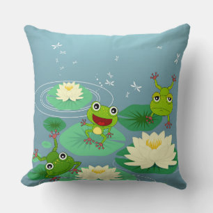 Lekande Grönt Frogs Pillow Kudde