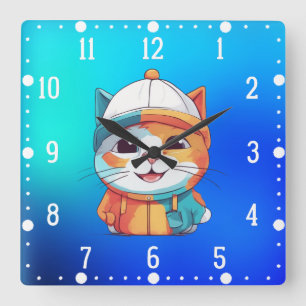 Lekande katt vid höftbenet Clipart Fyrkantig Klocka