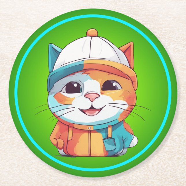 Lekande katt vid höftbenet Clipart Underlägg Papper Rund (Framsidan)