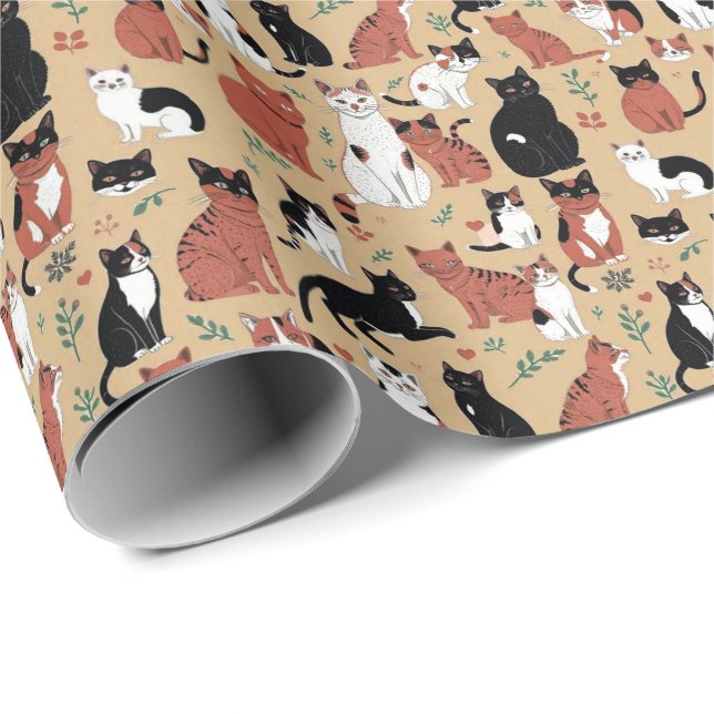 Lekande katter på en tan bakgrund presentpapper (Rullad Hörn)