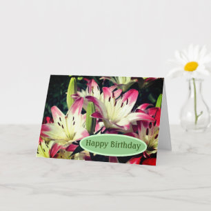 Lekande Lily Flowers Birthday Kort