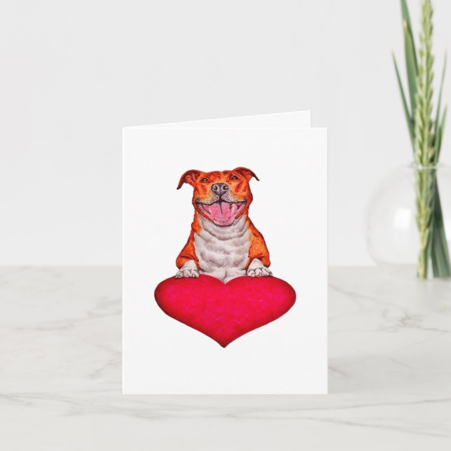Lekande Pit Bull Kärlek Heart Illustration Tack Kort (Framsida)