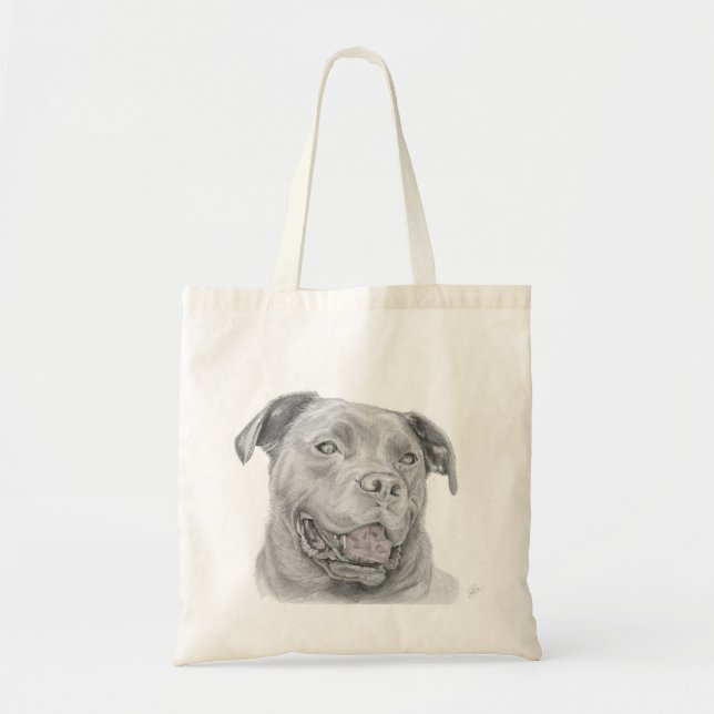 Lekande Pitbull Sketch Tote Bag Tygkasse (Framsidan)