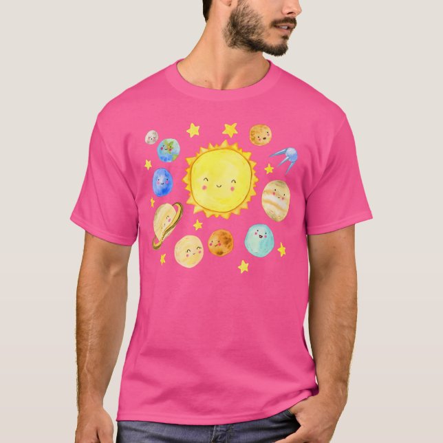 Lekande planeter Kute Solar Systems Space Astronom T Shirt (Framsida)