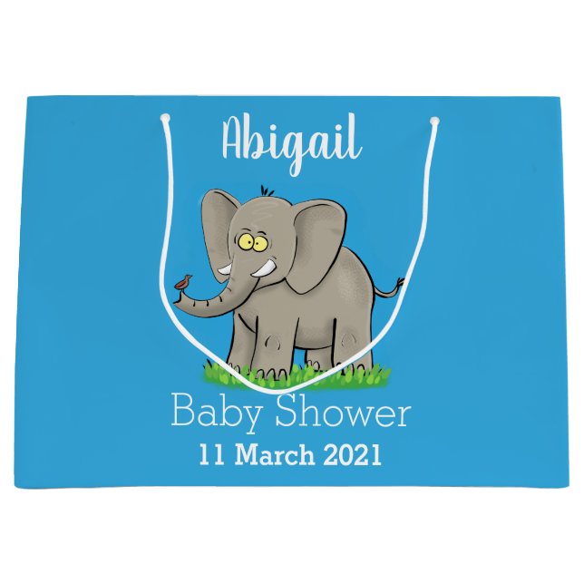 Lekande, roligt elefant med fågel på skräppost tec (Framsidan)