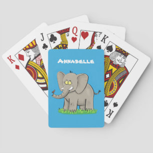 Lekande, roligt elefant med fågel på skräppost tec casinokort