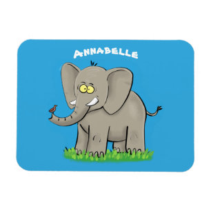 Lekande, roligt elefant med fågel på skräppost tec magnet