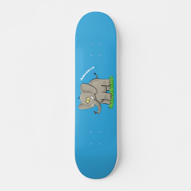 Lekande, roligt elefant med fågel på skräppost tec mini skateboard bräda 18,5 cm (Framsida)
