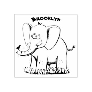 Lekande, roligt elefant med fågel på skräppost tec stämpel