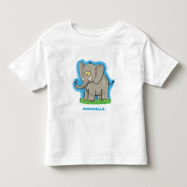 Lekande, roligt elefant med fågel på skräppost tec t shirt (Framsida)
