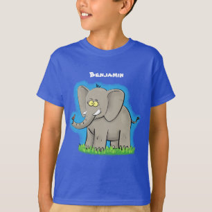 Lekande, roligt elefant med fågel på skräppost tec t shirt