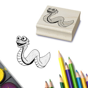 Lekande Roligt Tecknad Snake Illustration Big Ögon Stämpel