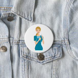 Lekande sjuksköterska med spruta knapp