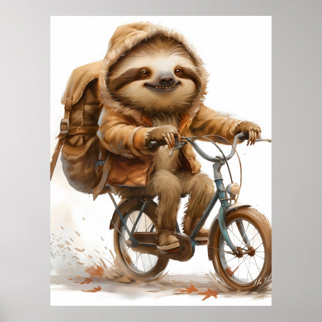 Lekande Sloth Cyclist Poster (Framsidan)