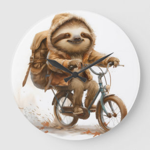 Lekande Sloth Cyclist Stor Klocka