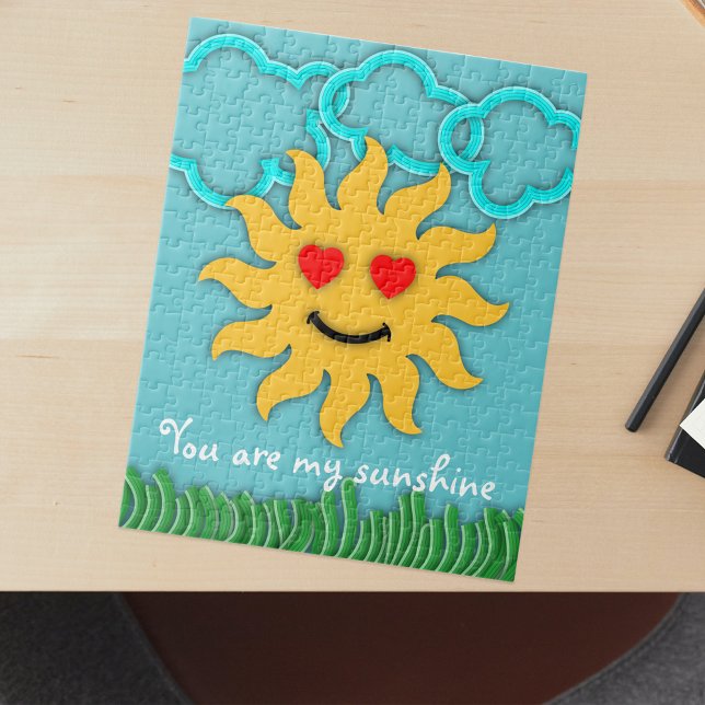 Lekande Sol, moln och gräs: "Du är min solskina"  Pussel (Skapare uppladdad)