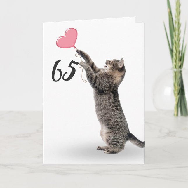lekande tabby katt för 65e födelsedagskort kort (Framsida)