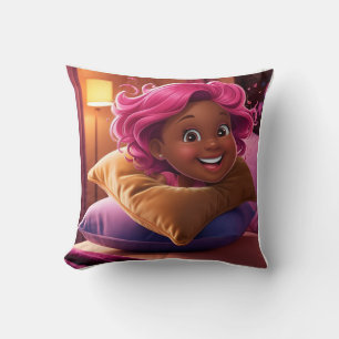 Lekande Tecknad Girl 3D Pillow: Rosa Hair Kudde