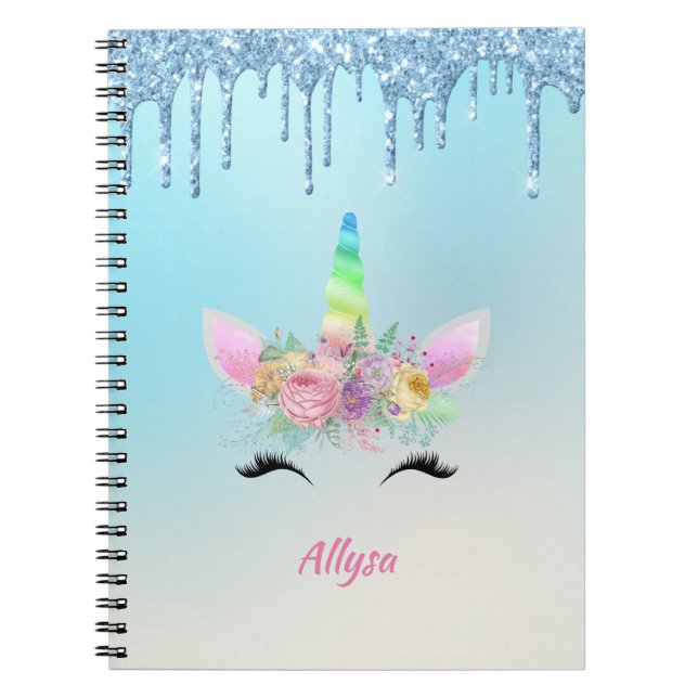 Lekande Unicorn Horn och Eyelash med Flowers Anteckningsbok (Framsidan)