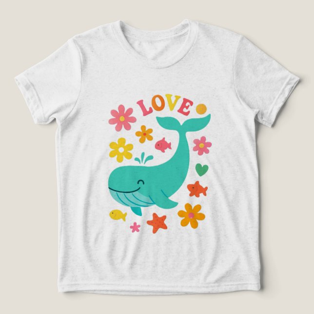 Lekande valar och oceanvänner - Cute KÄRLEK Kids T Shirt (Design Framsida)