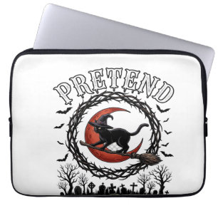 Lekens svarta katt Halloween häxa hatt röd måne_1 Laptop Fodral
