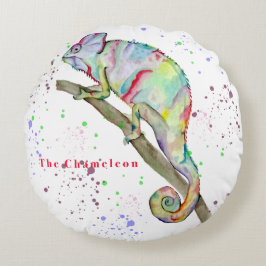 Lekfärgad kameleeon rund kudde