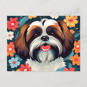 Lekfartyg Tzu och blommor Fält Vykort