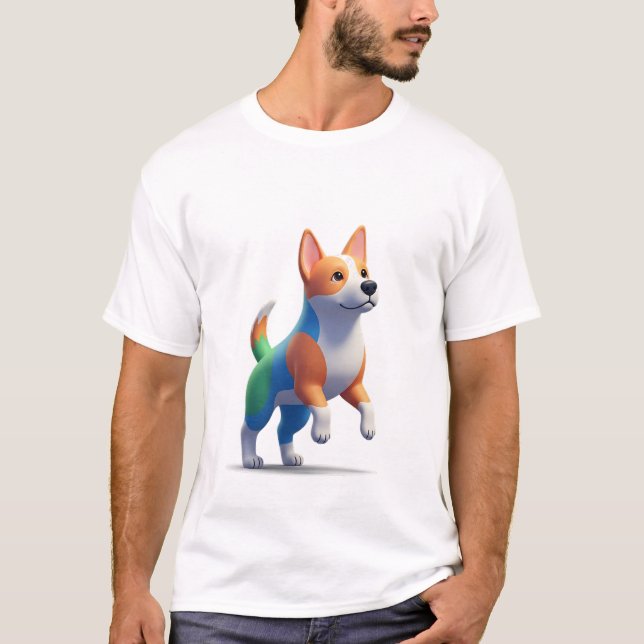 Lekfull 3D Färgglad Hund Karaktär Maskot T Shirt (Framsida)