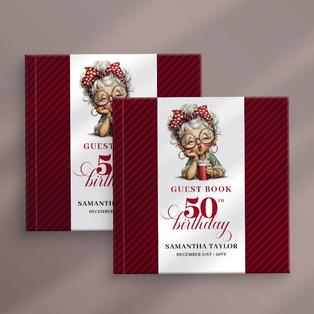 Lekfull 50-årsfirande kvinna gästbok souvenir (Playful 50th birthday woman guest book keepsake)