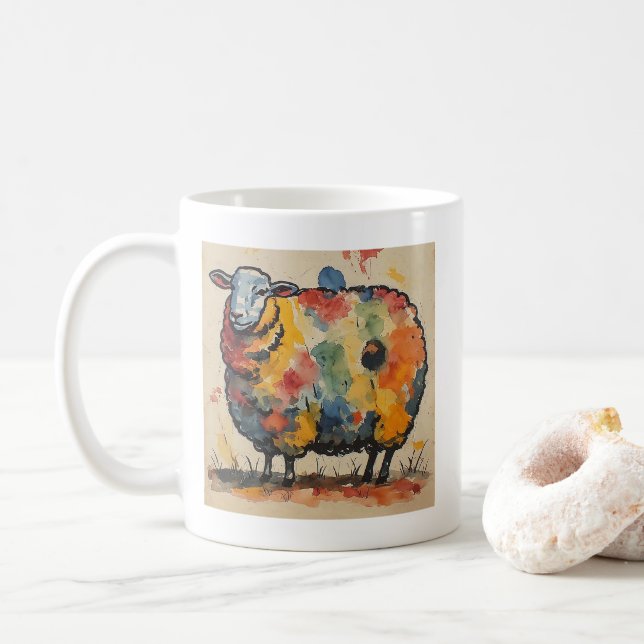 Lekfull akvarell får målning kaffemugg (Med munk)