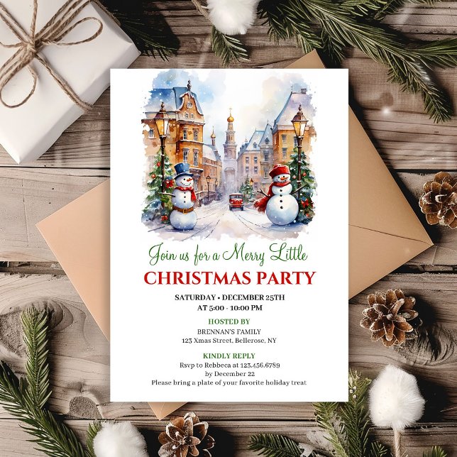 Lekfull akvarell julscen inbjudan (Playful watercolor Christmas scene invitation)