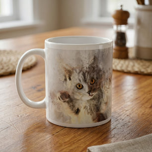 Lekfull akvarellkattunge med ljusa bärnstensögon kaffemugg