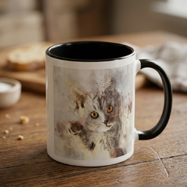 Lekfull akvarellkattunge med ljusa bärnstensögon mugg (Playful Watercolor Kitten with Bright Amber Eyes. Mug)