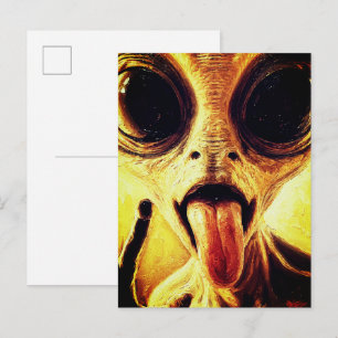 Lekfull Alien-porträtt i oljemålning Vykort