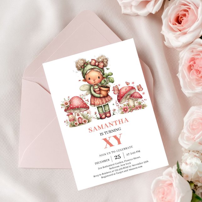 Lekfull Älva 2-års Födelsedag Rosenskära Blommig Inbjudningar (Playful Fairy 2nd Birthday Blush Pink Floral Invite)